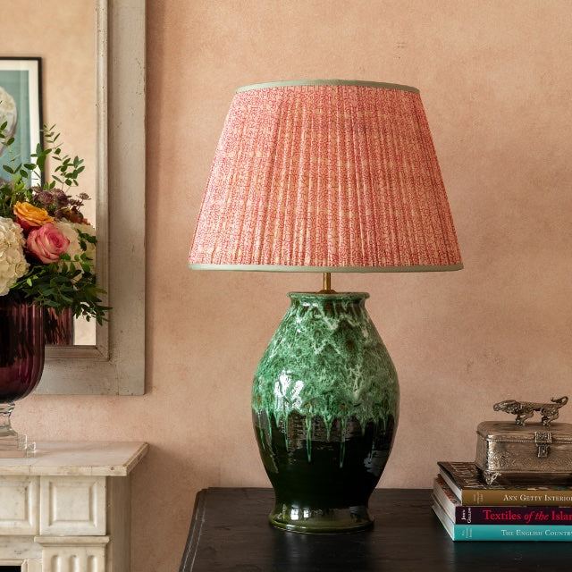 Penny-Morrison-Pink-and-White-Floral-Pleated-Silk-Lampshade-with-Mint-Trim-Straight-Empire-Pleated-Gathered-Unique-Stylish-Colourful-Quirky-Floral- Patterned