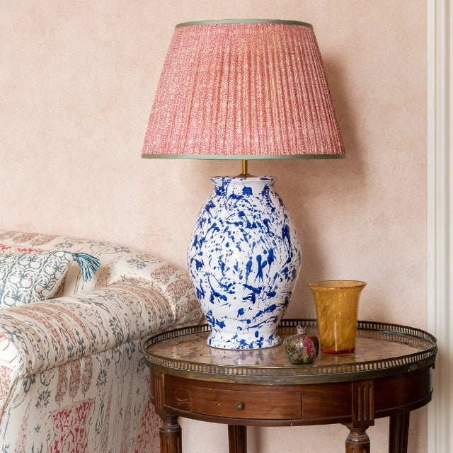 Penny-Morrison-Pink-and-White-Floral-Pleated-Silk-Lampshade-with-Mint-Trim-Straight-Empire-Pleated-Gathered-Unique-Stylish-Colourful-Quirky-Floral- Patterned