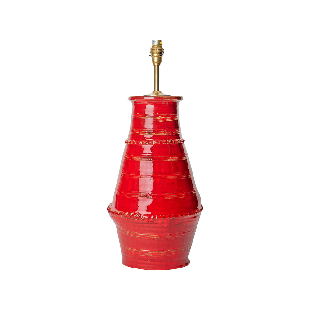 Red Ribbed Vase Ceramic Lamp Base 1