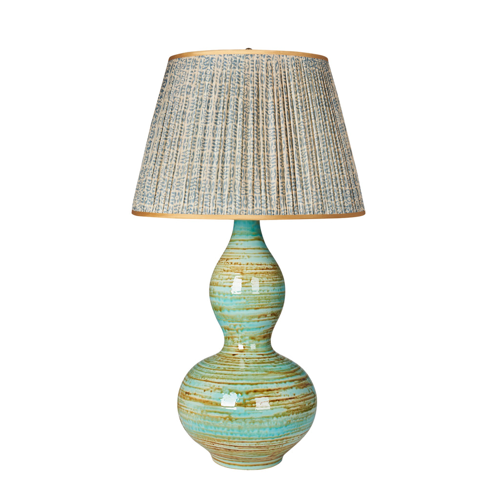 Blue on White Tribal Pleated Silk Lampshade with Gold Trim 3