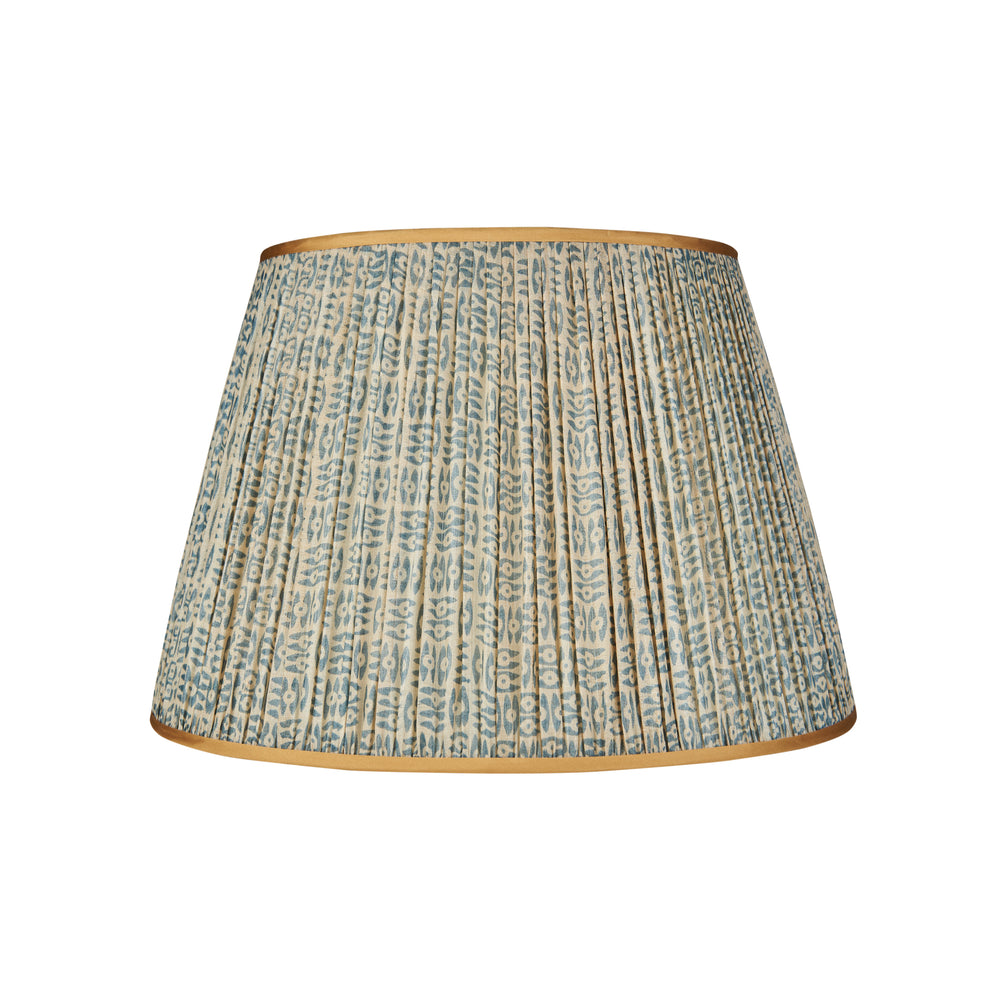 Blue on White Tribal Pleated Silk Lampshade with Gold Trim 5