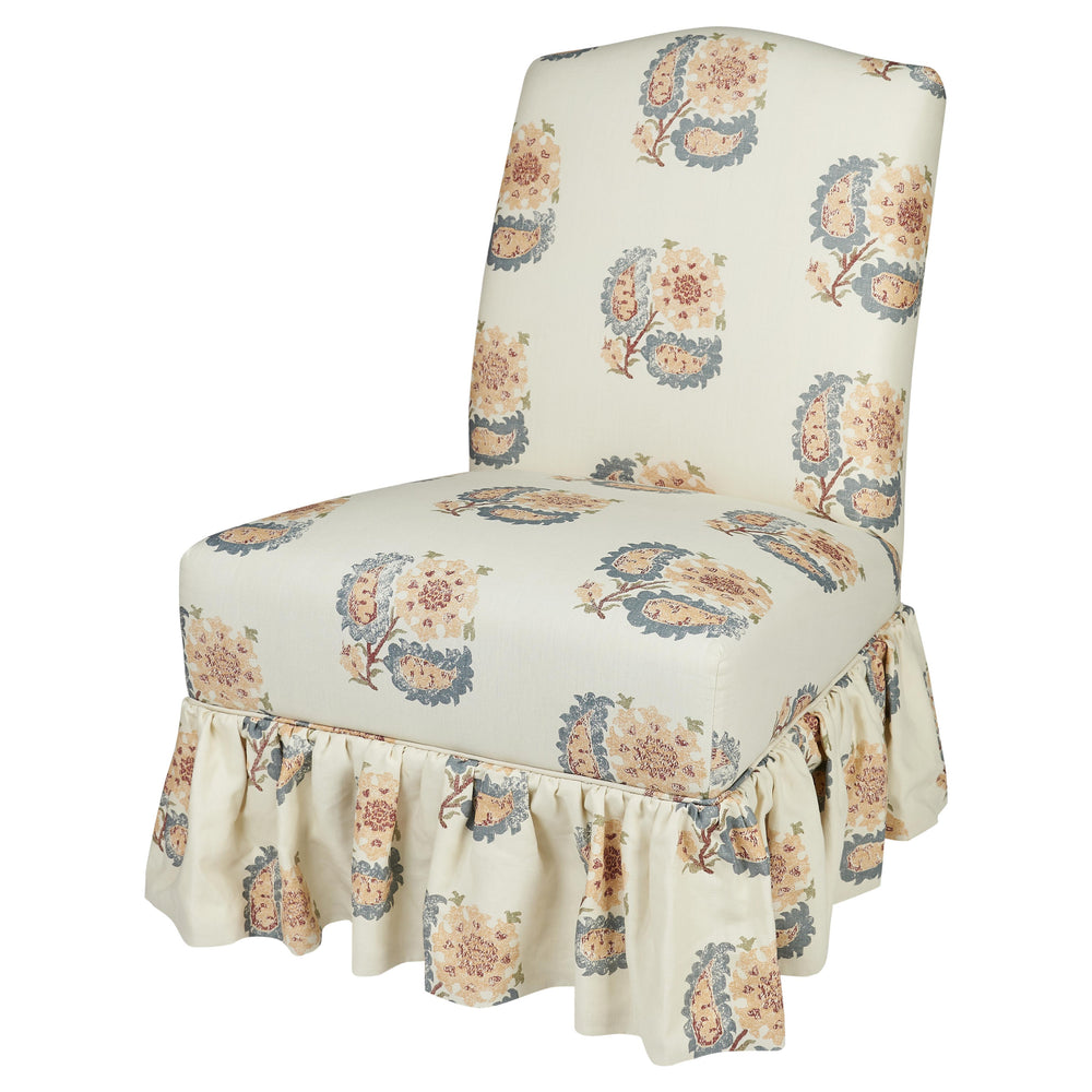 Slipper Chair in Helena Indigo with Loose Pleated Skirt 1