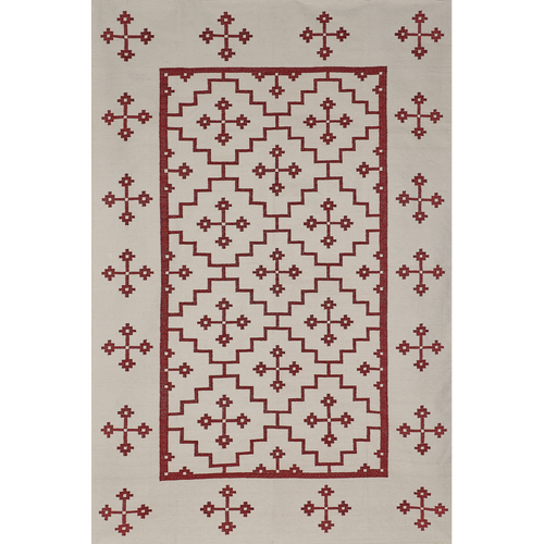 Red on White Geometric Rug