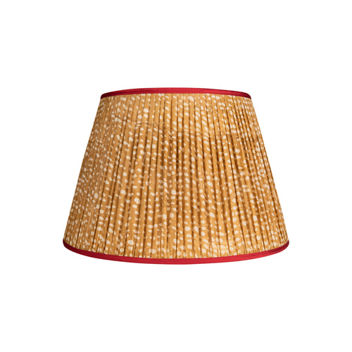 Brown and White Spotted Pleated Silk Lampshade with Red Trim