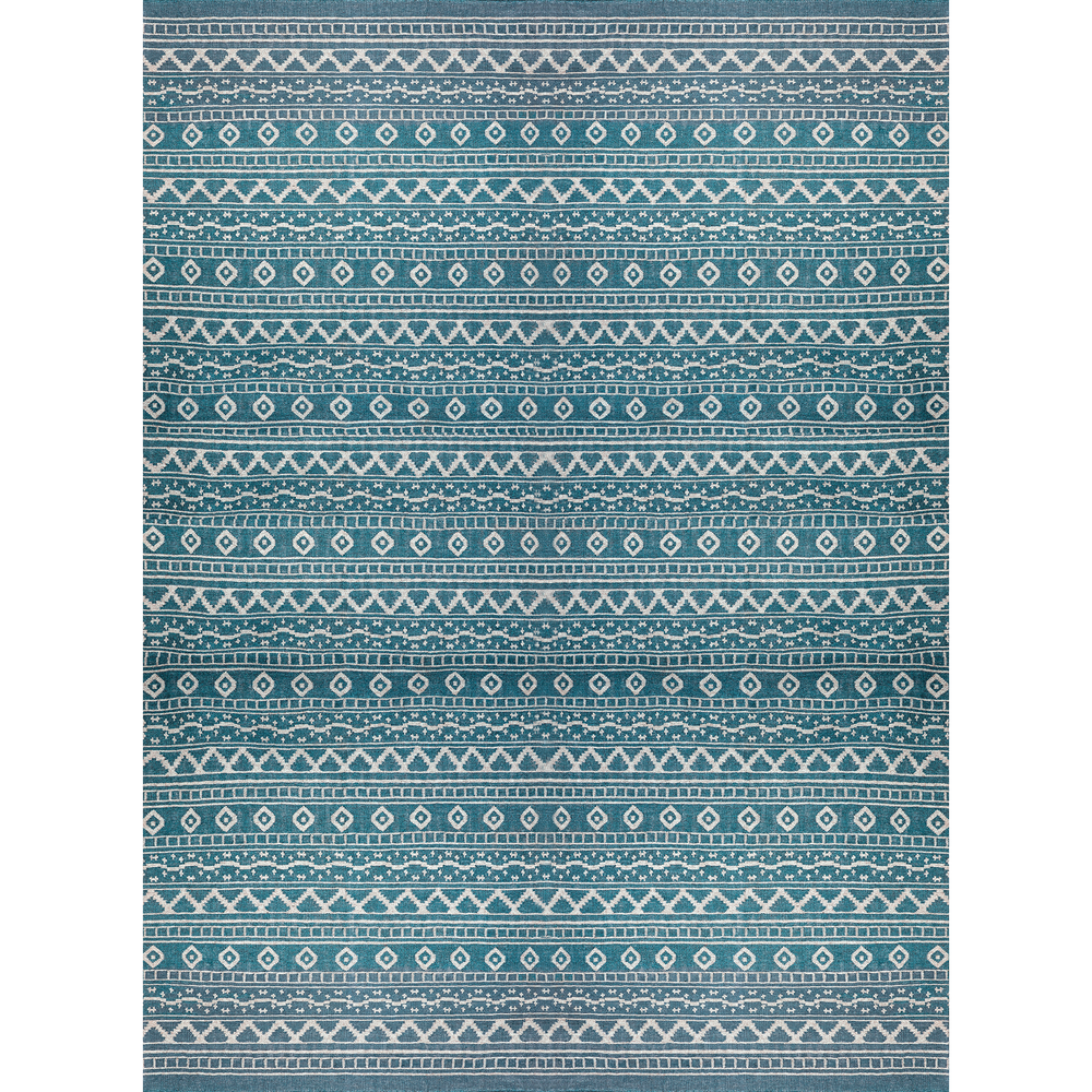 White on Turquoise Azteca Rug 1