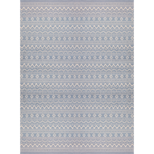 White On Blue Azteca Rug