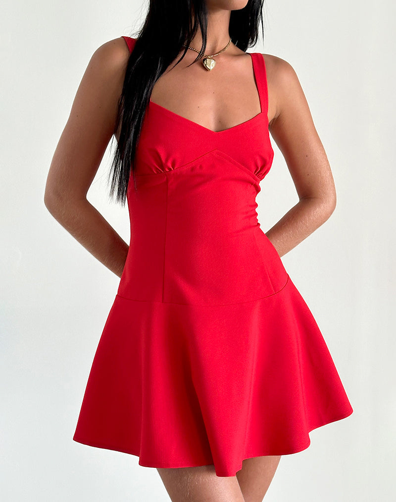 Lebby Mini Dress in Satin Red