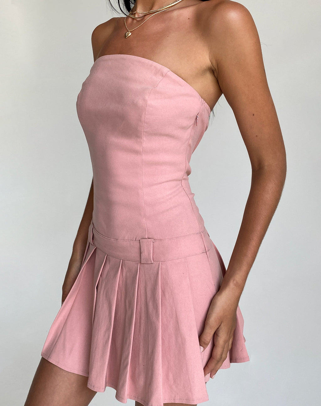 Bandeau Mesh Ruffle Rose Midi Dress