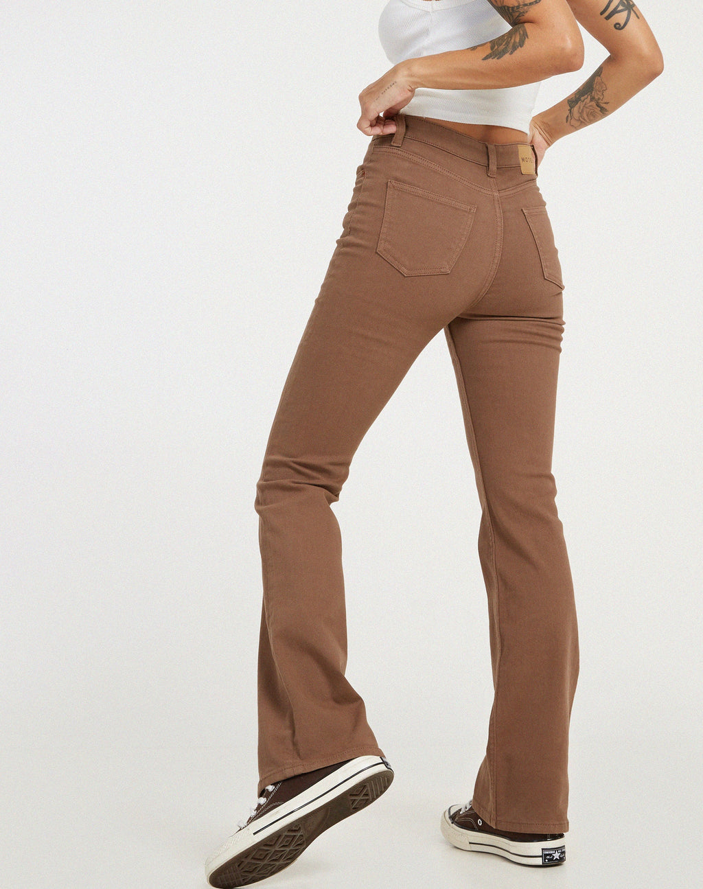 Frayed Low Rise Jeans in Brown Blue Acid –
