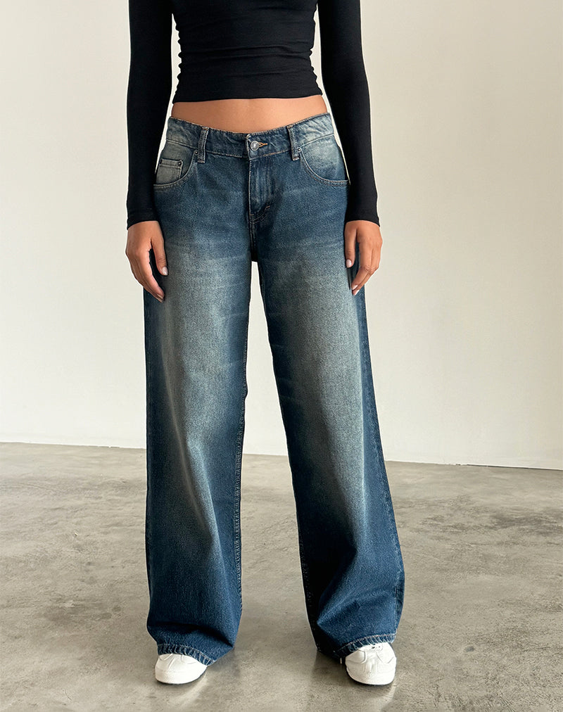 Washed Black Grey Extra Wide Low Rise Jeans