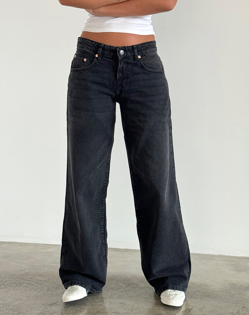 Washed Black Grey Extra Wide Low Rise Jeans