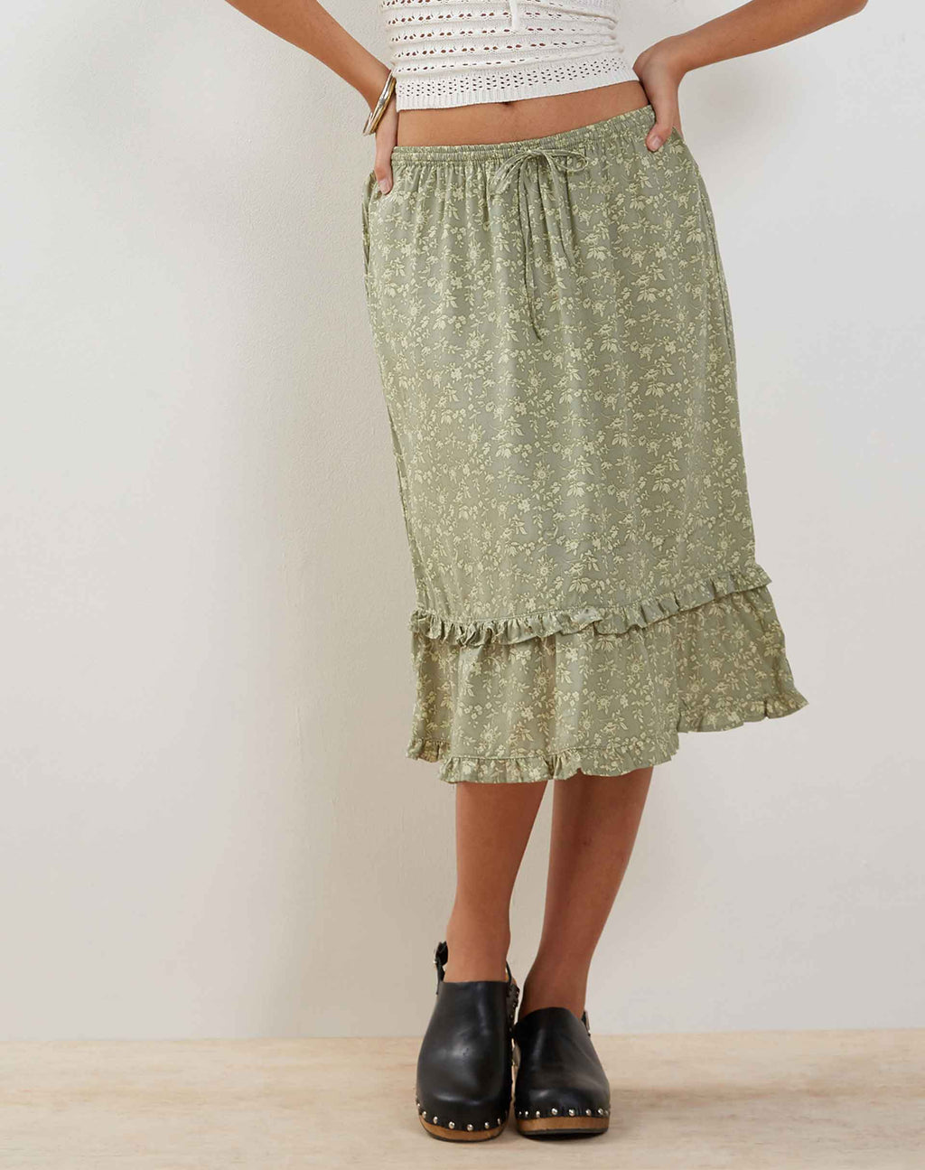 Green Daisy Print Midi Skirt  Lassie – motelrocks-com-us