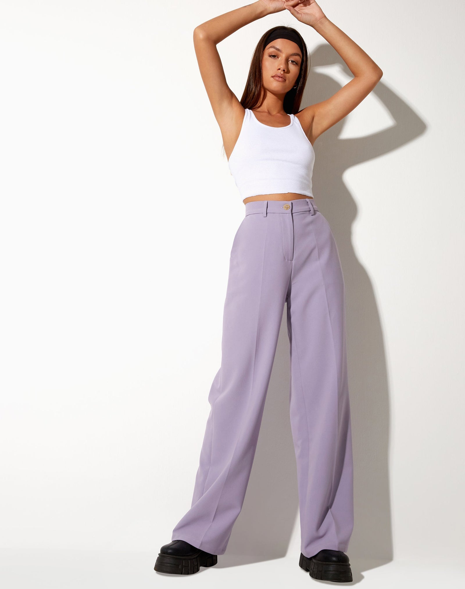 Purple High Waisted Straight Leg Tailored Trouser | Abba – motelrocks ...