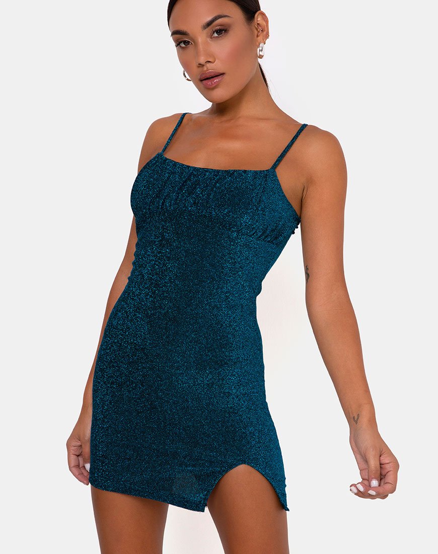 blue glitter mini dress