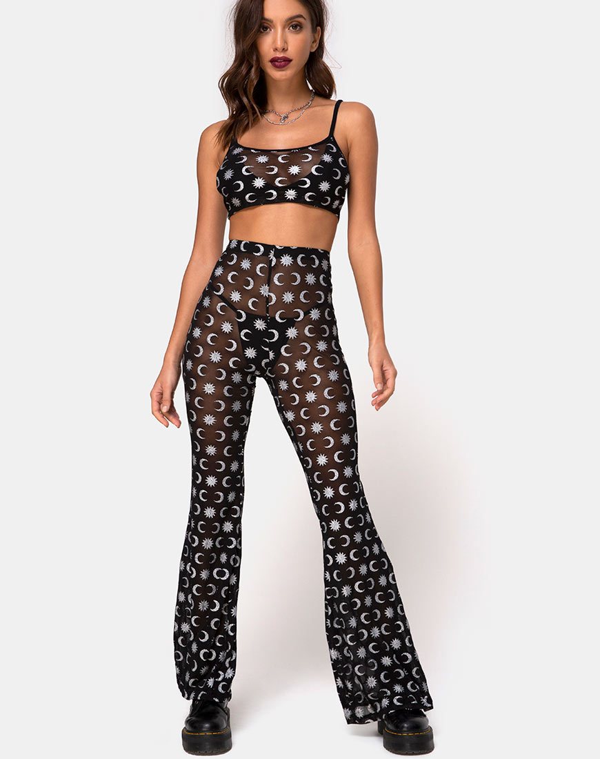 black glitter flared trousers