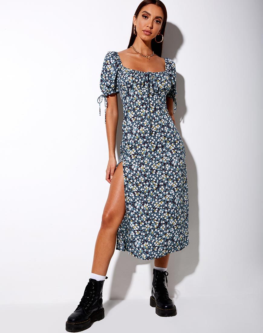 floral navy midi dress