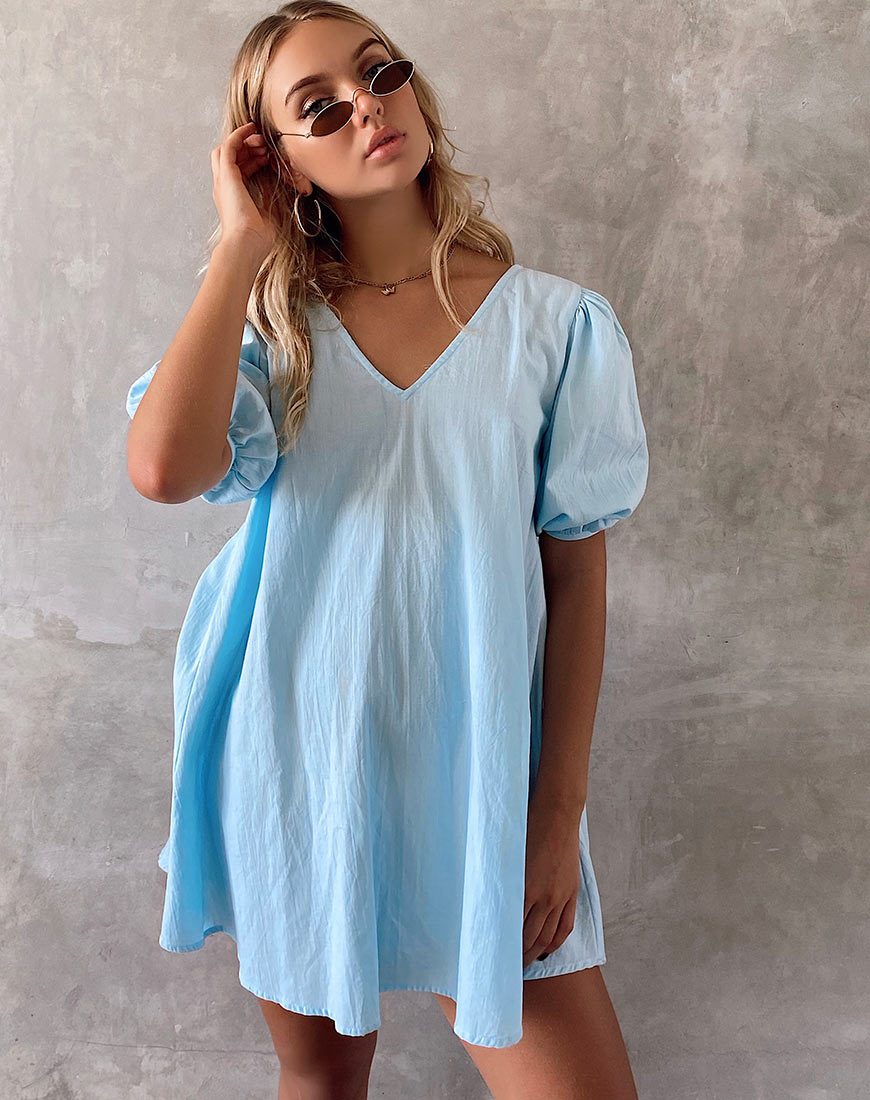 3/4 Sleeve Light Blue Babydoll Dress 