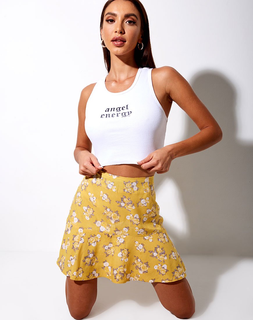 High Waist Yellow Floral Mini Skirt | Gaelle – motelrocks-com-us