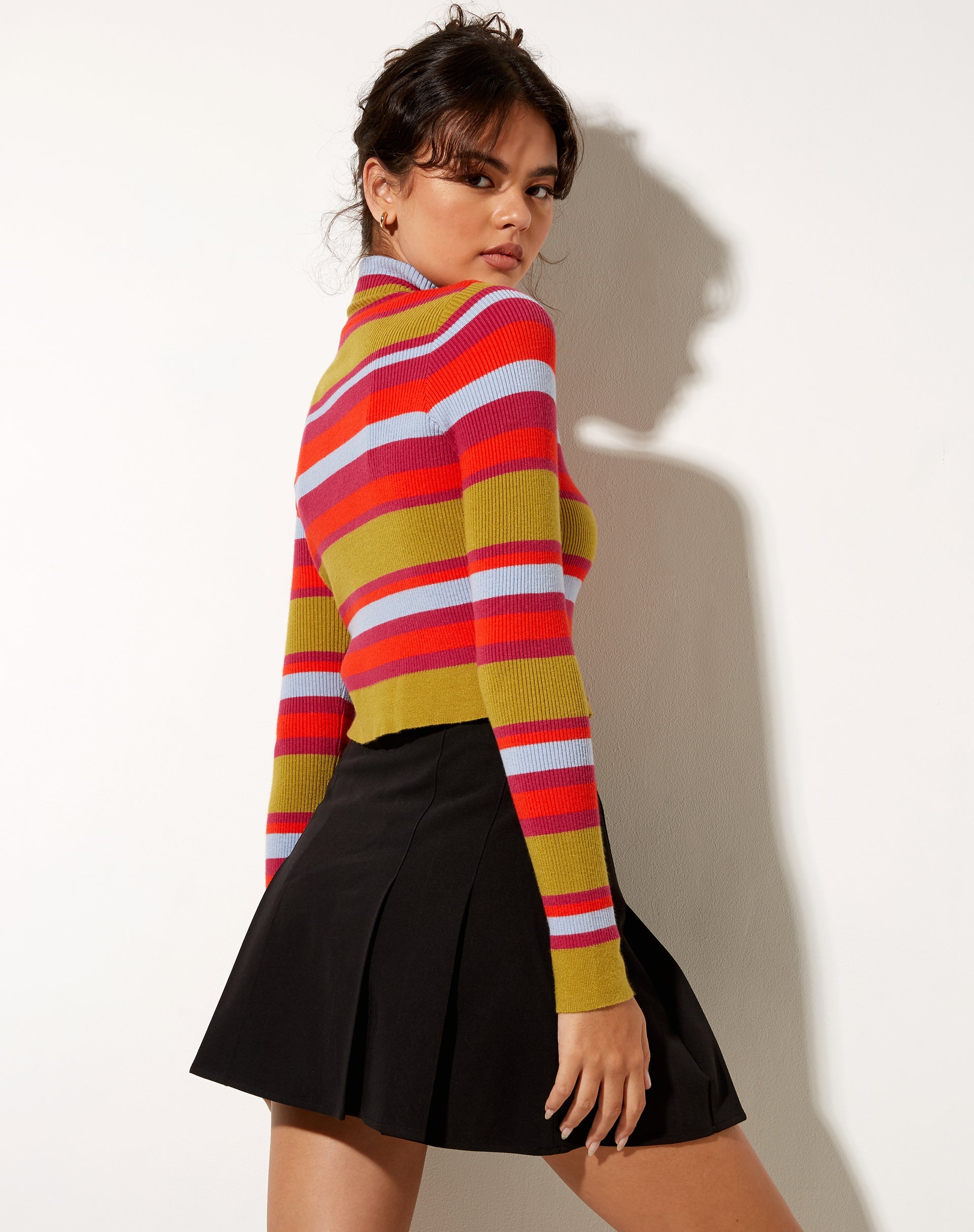 Funnel Neck Multi Coloured Stripe Knit Top | Josea – motelrocks-com-us