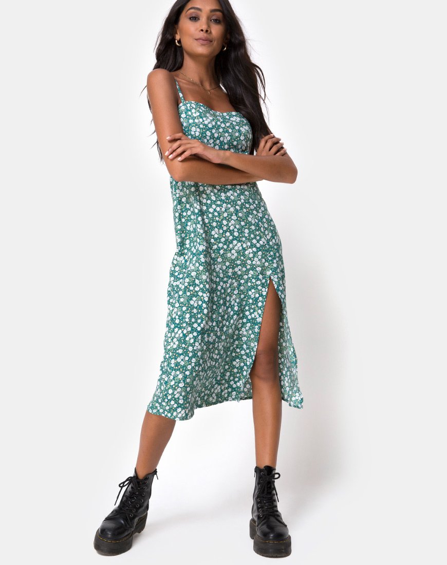 midi green floral dress