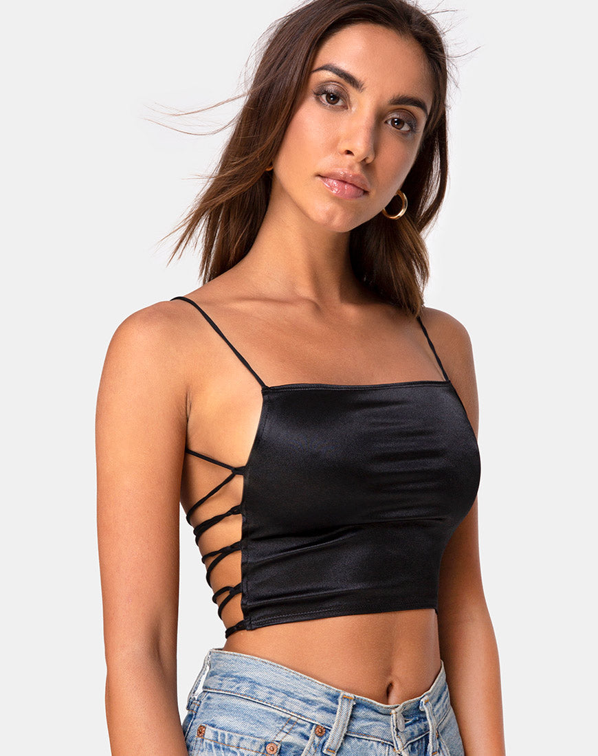 black satin crop top