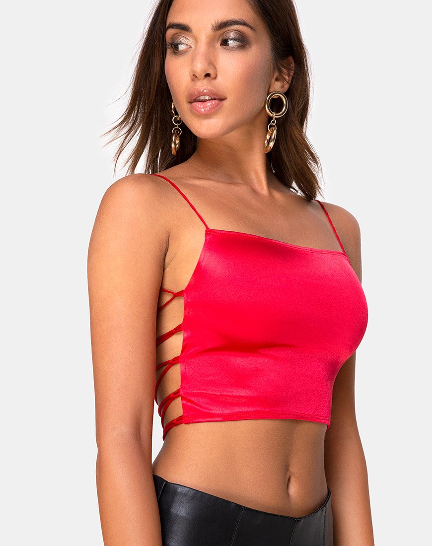 satin red crop top