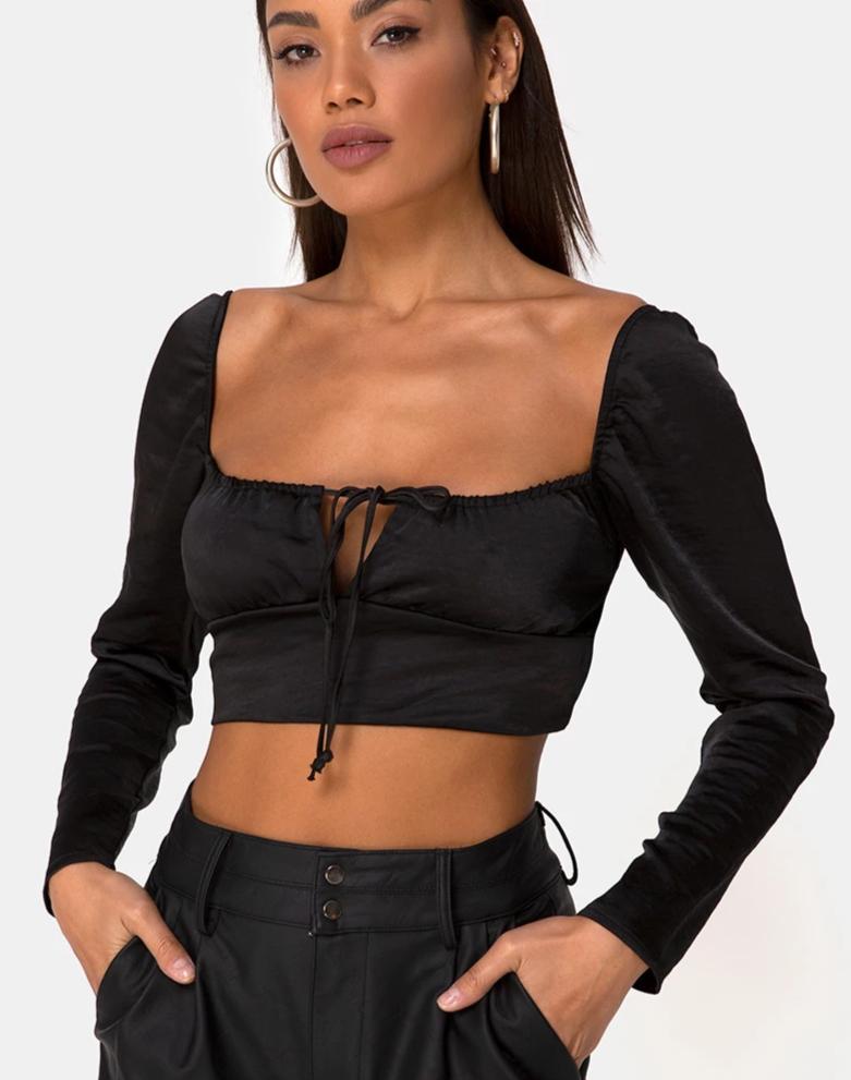 black satin crop top