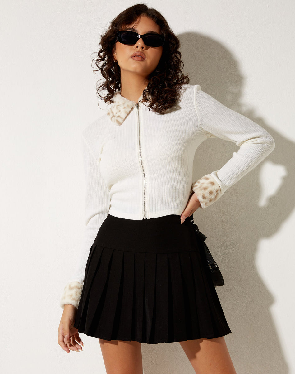 White Knit with Animal Furry Collar Cardi | Larita – motelrocks-com-us