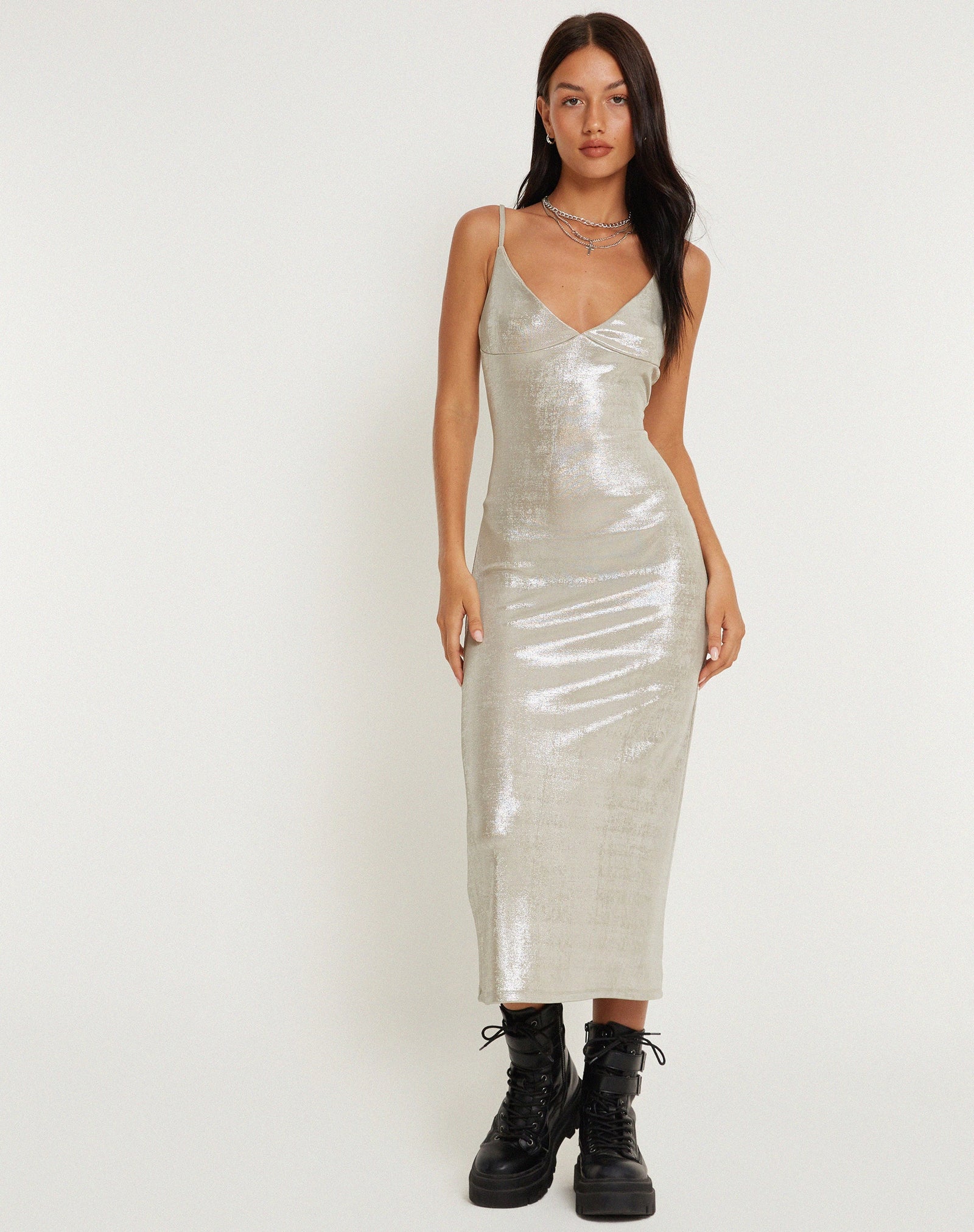 Silver Midi Dress | Lativa – motelrocks-com-us
