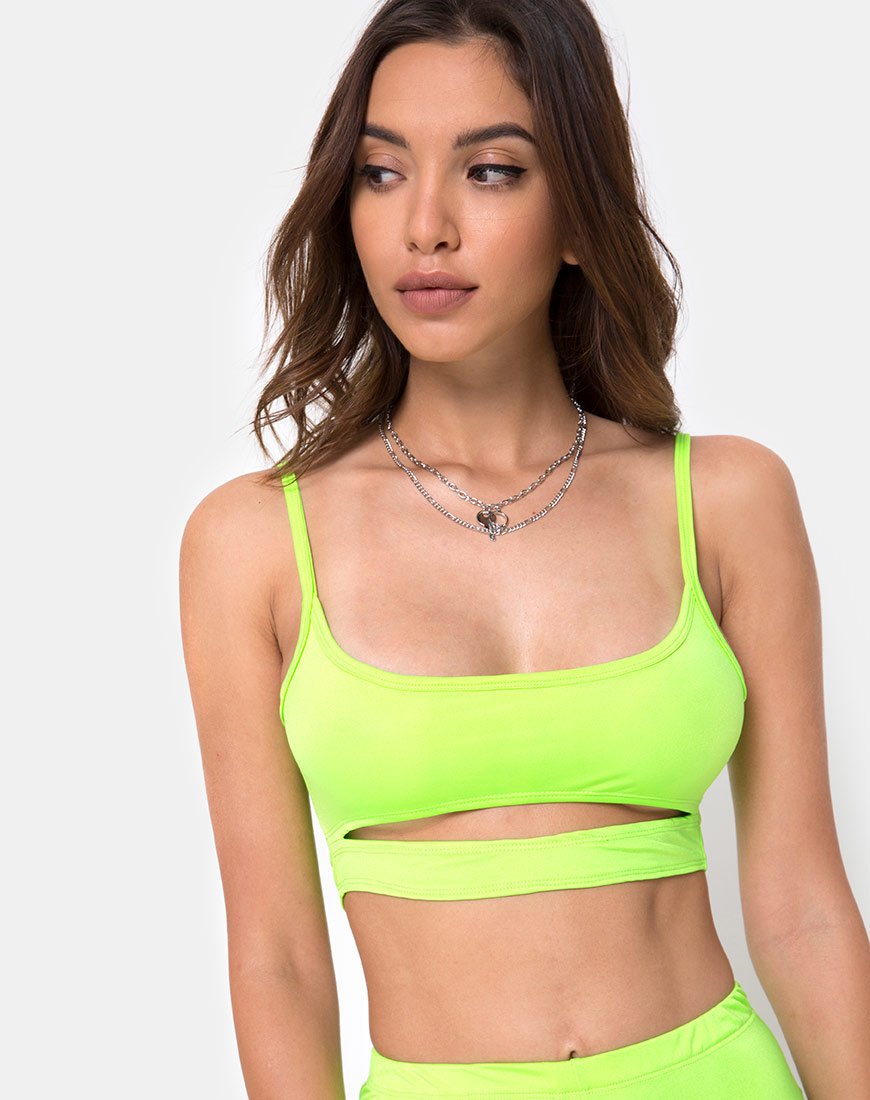 Misho Crop Top in Fluro Green 