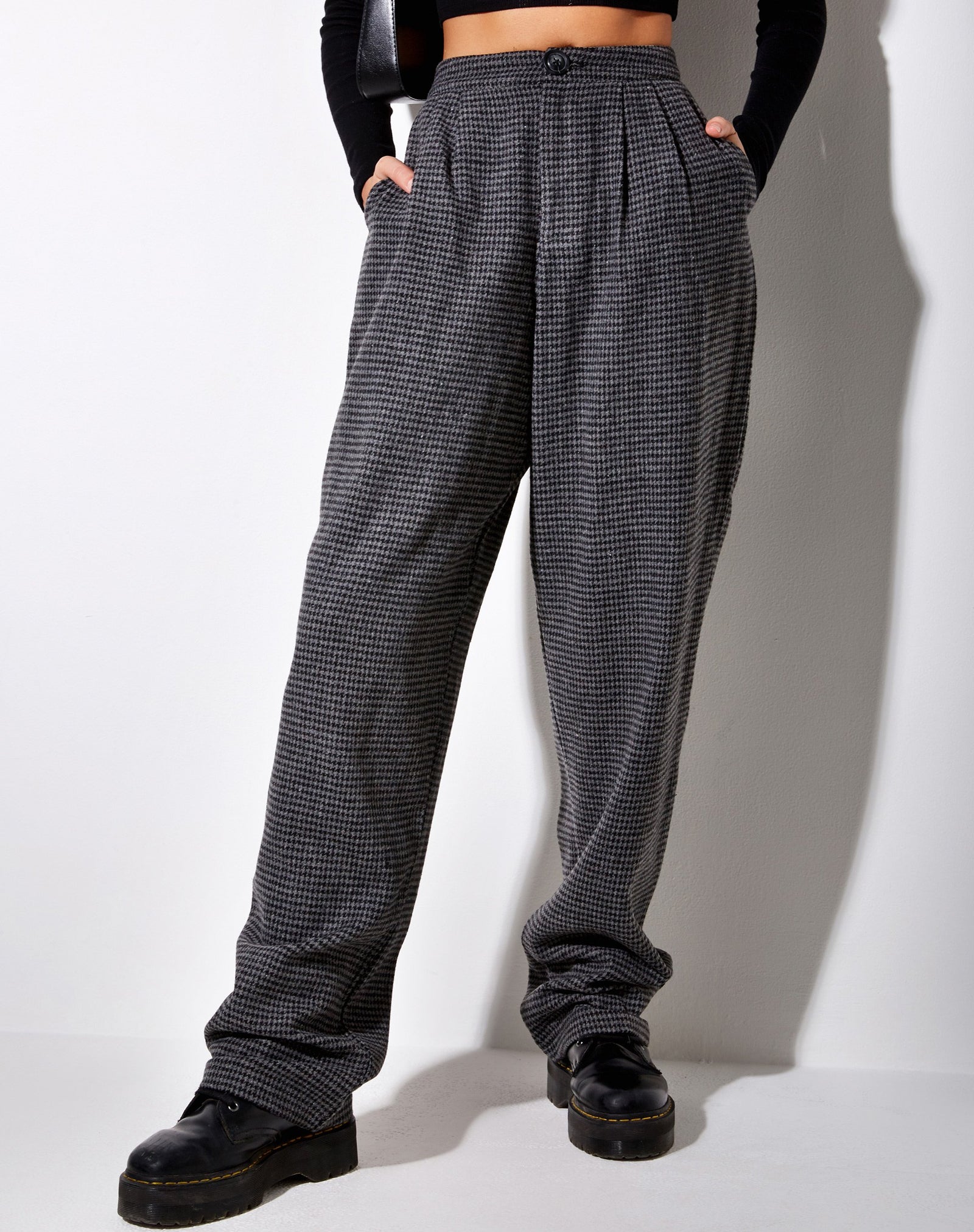 black casual wide leg trousers