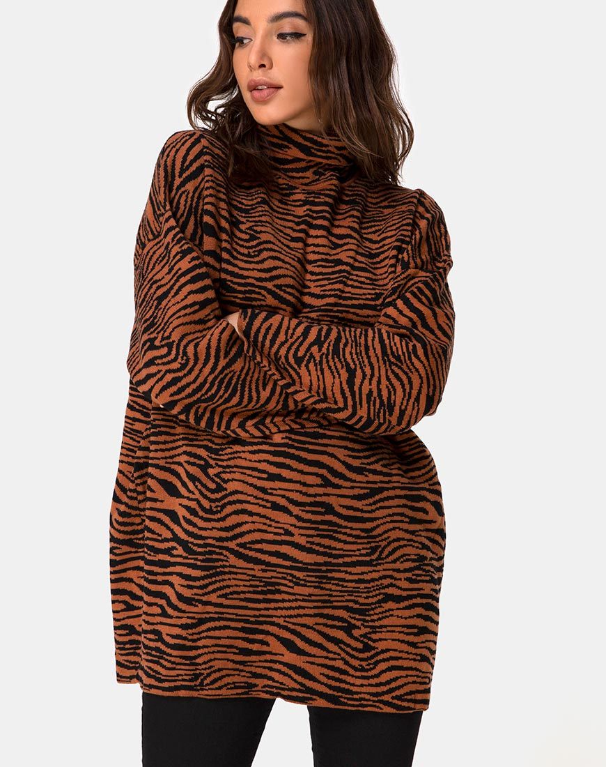 Brown and Black Tiger Print Jumper Dress | Neivie – motelrocks-com-us