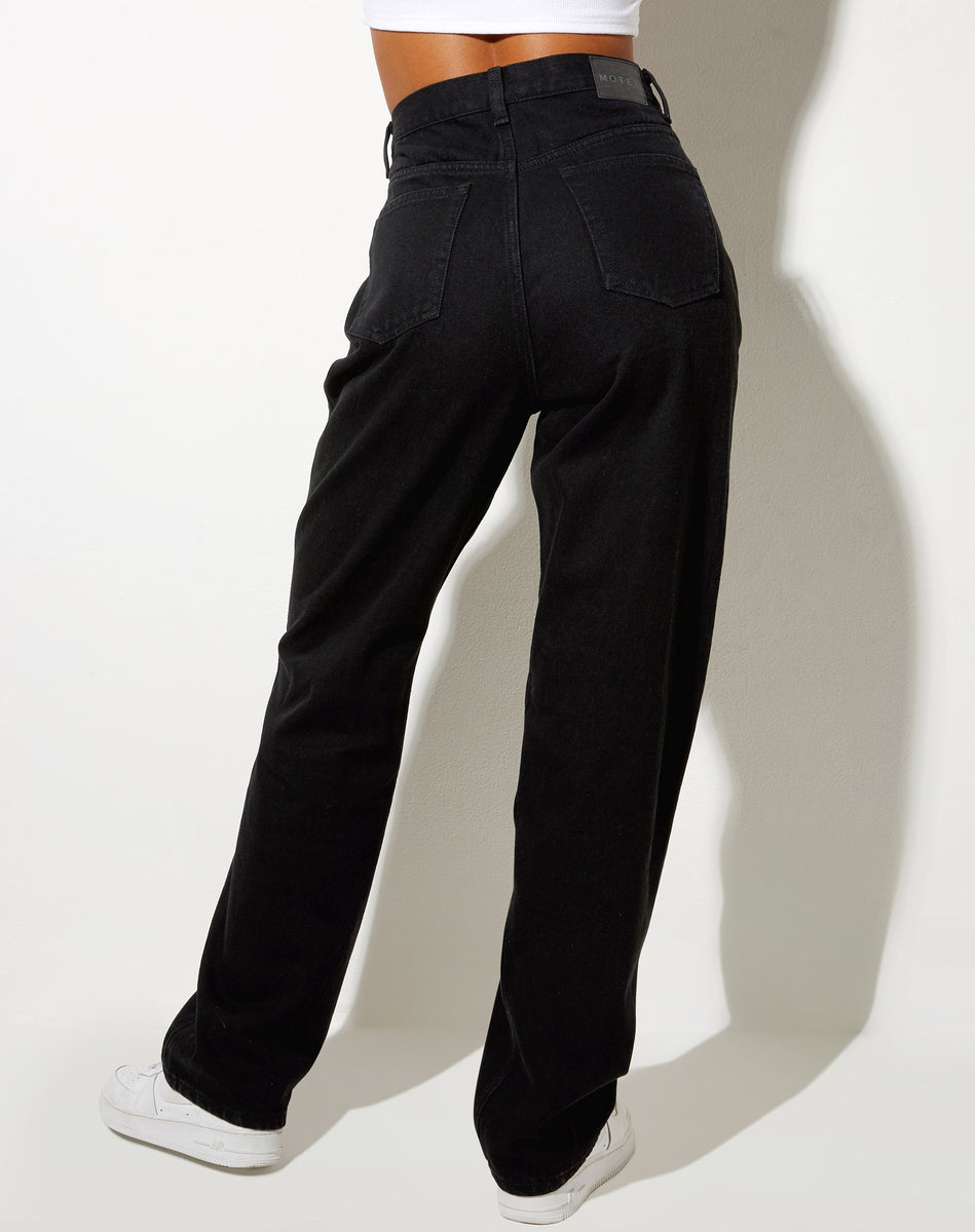 High Waisted Black Straight Wide Leg Denim Jeans | Pleated – motelrocks ...