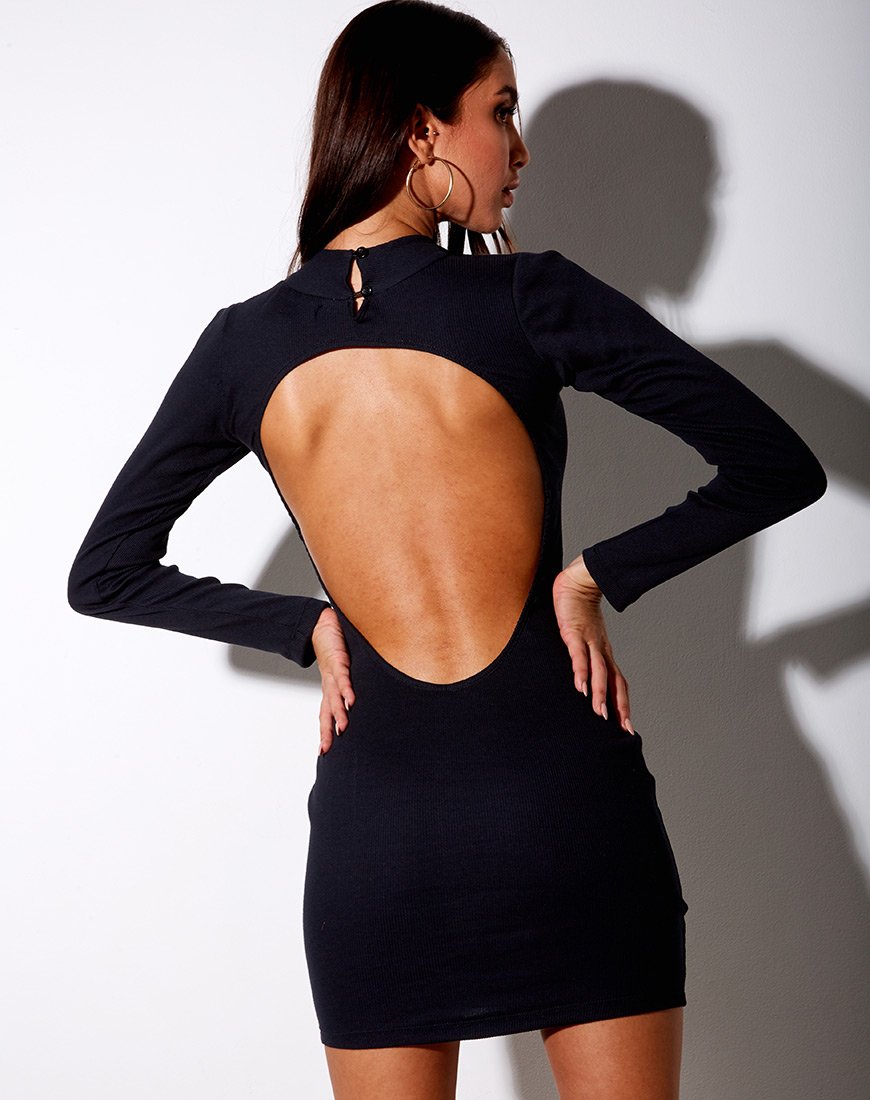 black backless mini dress