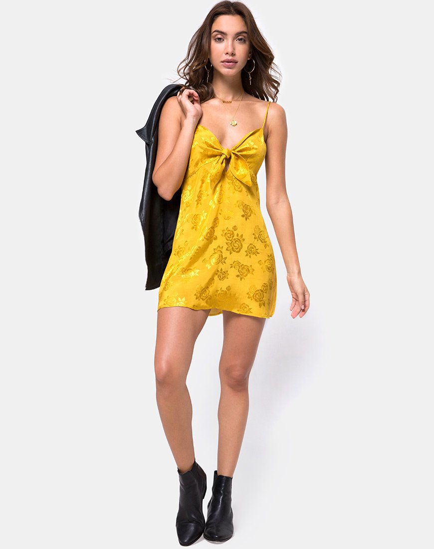 mustard satin slip dress