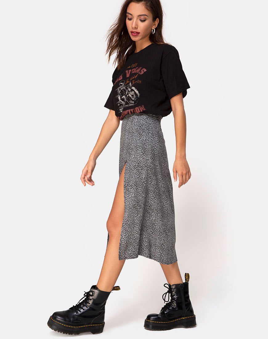 Ditsy Leopard Grey Midi Skirt | Saika – motelrocks-com-us