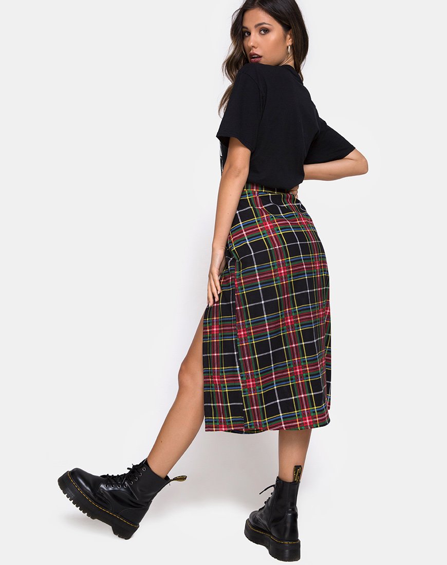 red black and yellow plaid skirt