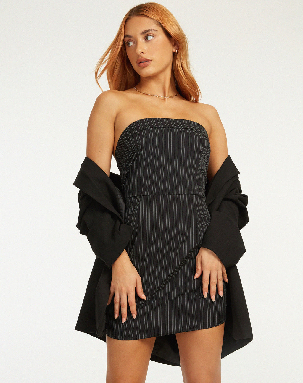 Hilton, Strapless Tailored Dress in Black