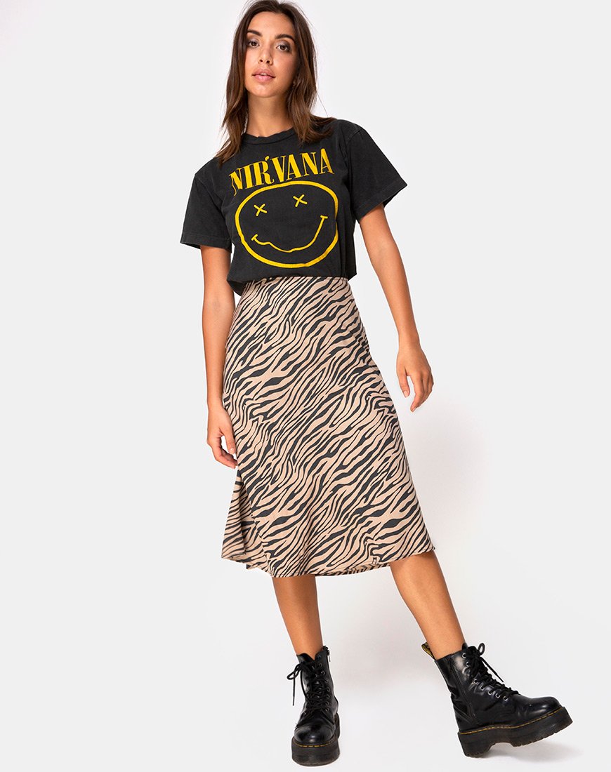 zebra print midi skirt