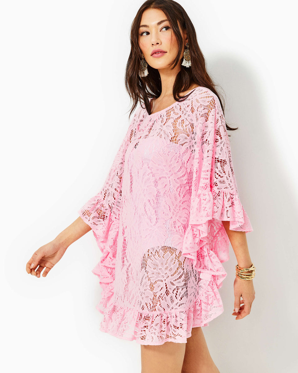 Atley Ruffle Cover-Up - Peony Pink Paradise Found Lace – The Islands ...