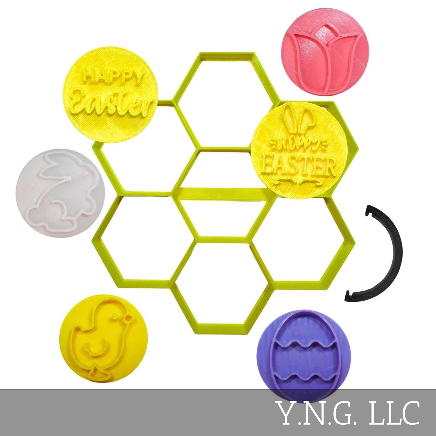 Easter With Hexagon Set Of 8 Cookie Stamps And Cutter Made In USA PR9058