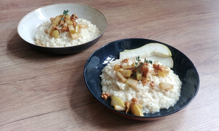 Risotto mit Birnen, karamellisierten Walnüssen und Taleggio