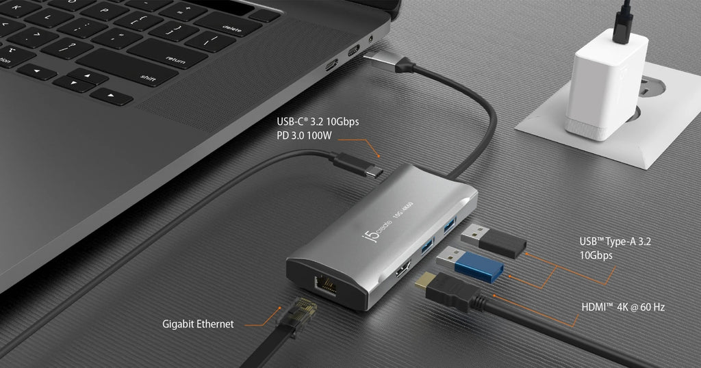 j5create USB-C Multi-Adapter HDMI/Ethernet/USB 3.0 HUB/PD 2.0, Compatible  with Windows®/ macOS®/ Chrome OS™ Compatible, JCA374 