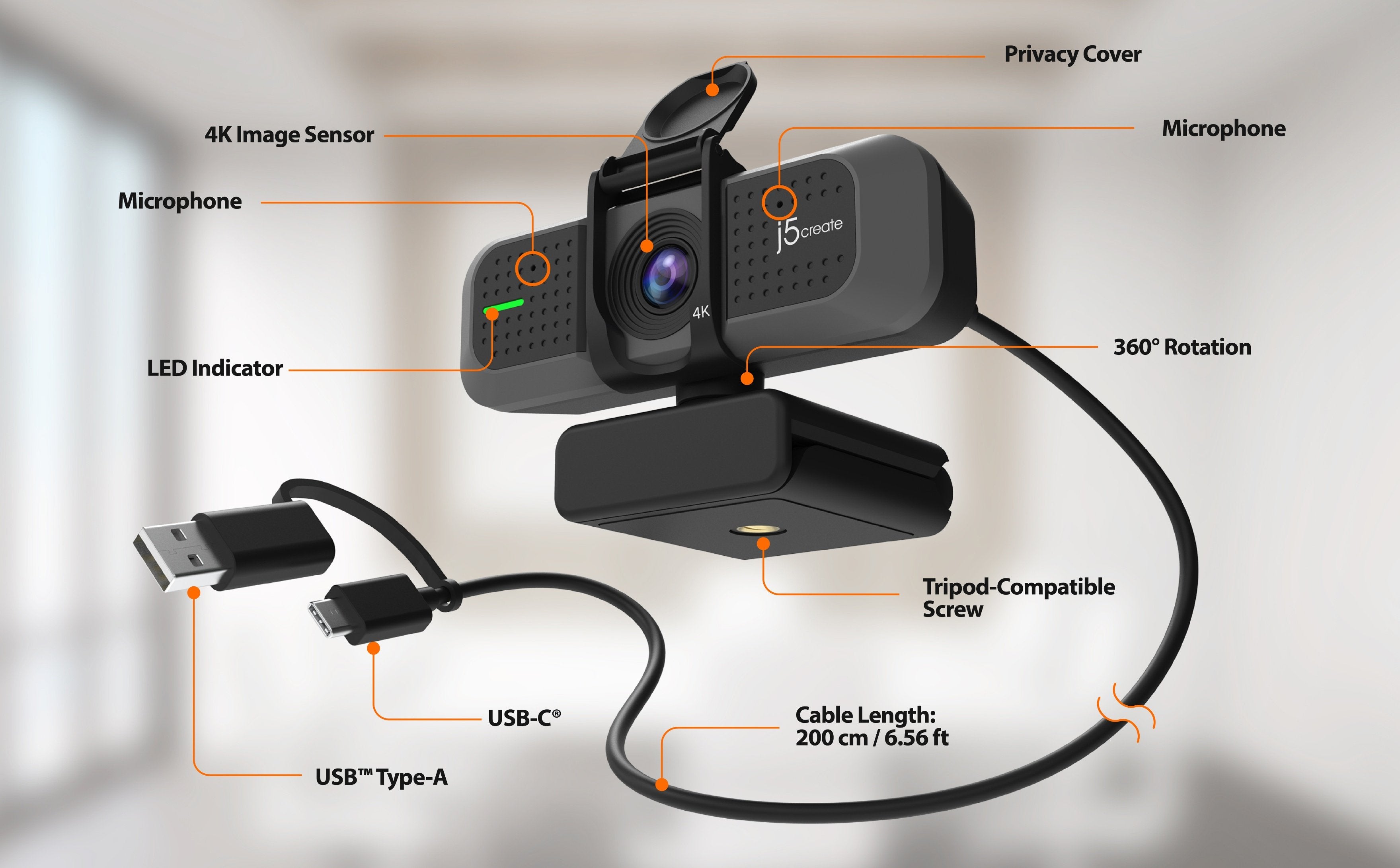 USB™ 4K ULTRA HD Webcam with 5x Digital Zoom Remote Control – j5create