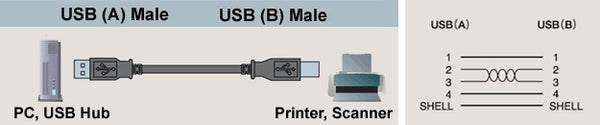 USB type b printer cable diagram