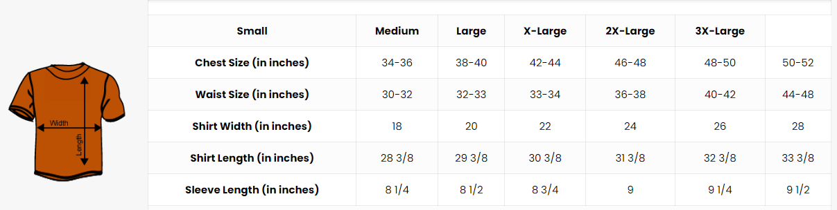 Shirt size chart