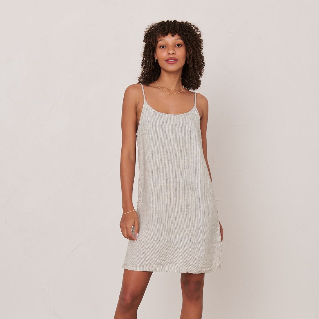 Ash Pinstriped Linen Slip Dress