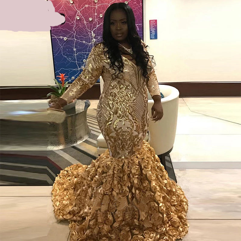 Fancy Lady Gold Sequin Gown – royaleblueboutique