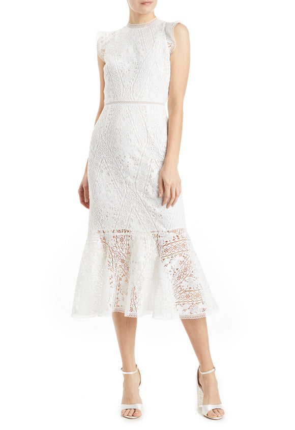 white dress midi lace