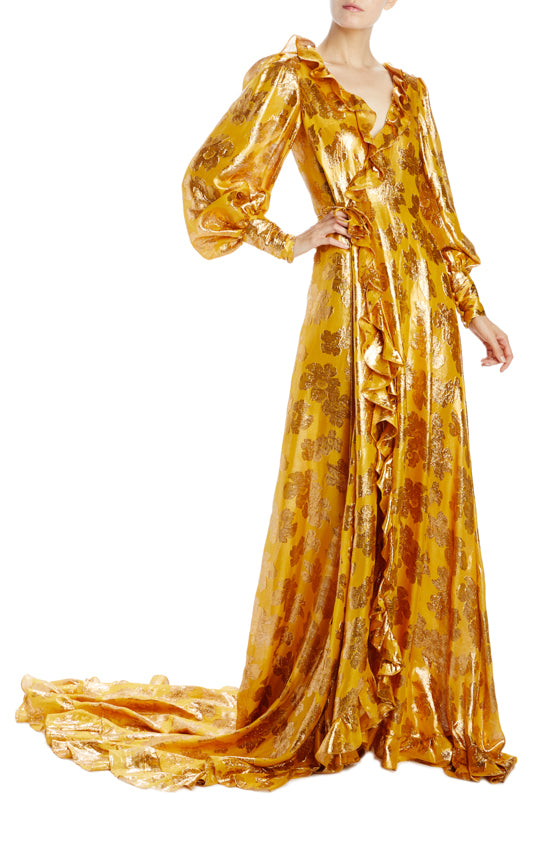 gold wrap around dress